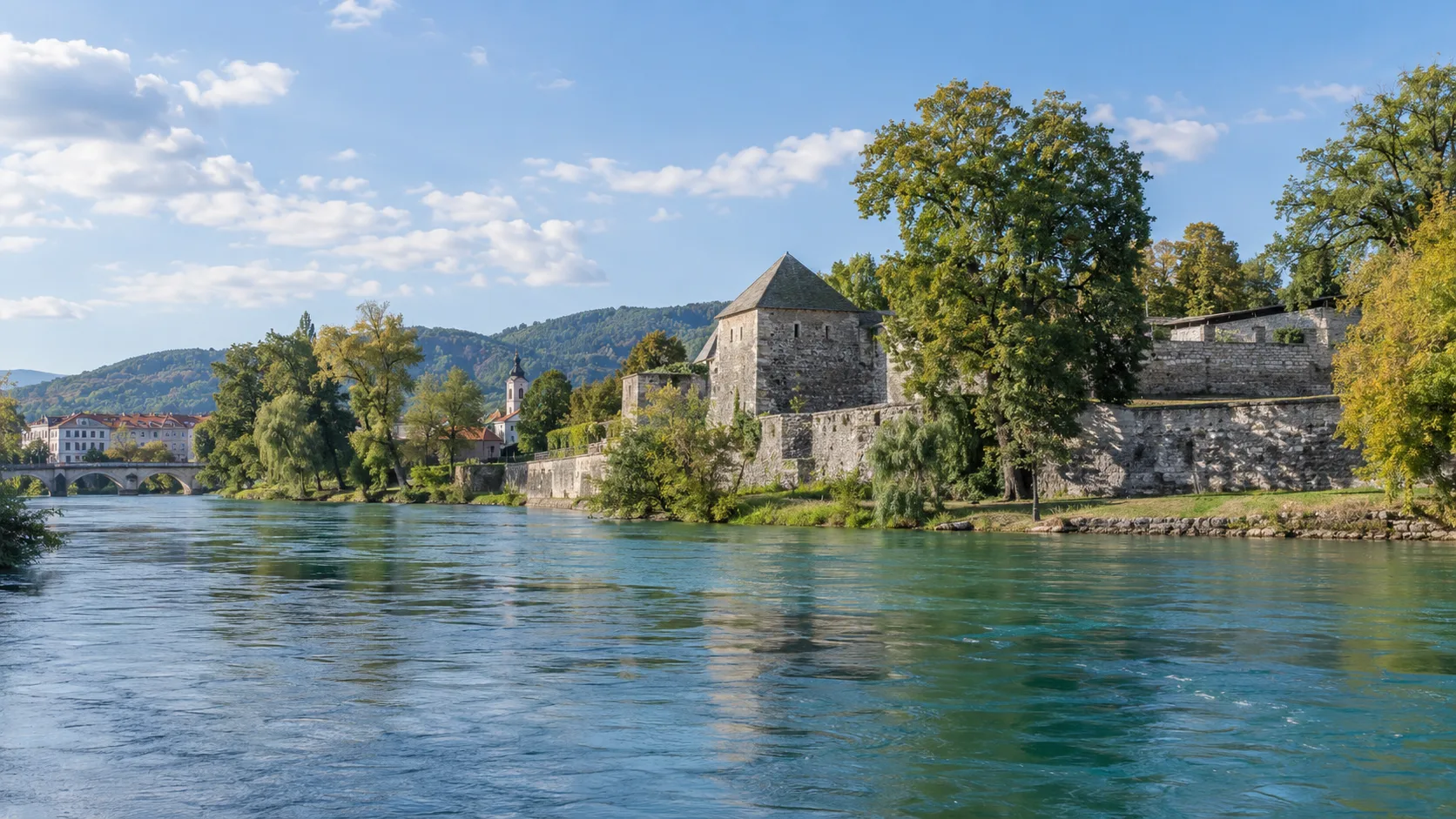 The Vrbas river and historic architecture in Banja Luka