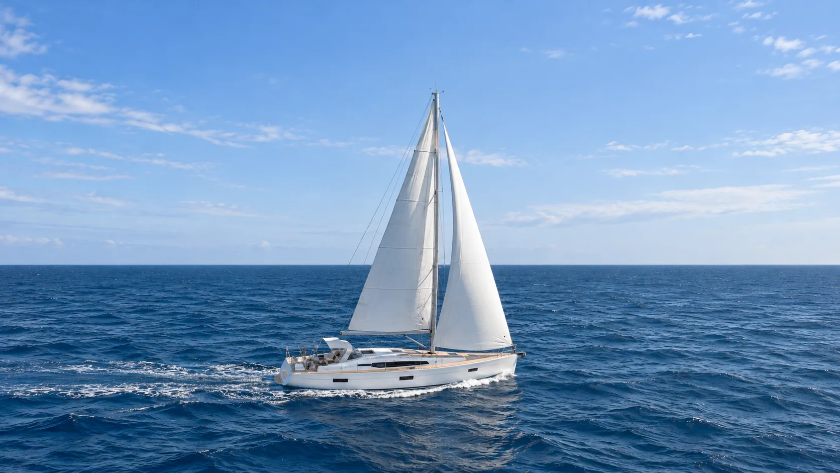 Editorial photograph of a sailing vessel at sea